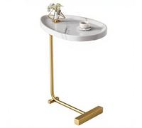 lcvtos Table d'Appoint en Forme de L pour Canapé et Lit, Plateau Imperméable, Structure Triangulaire en Acier Carbone, Gain de Place, Montage Facile, Design Moderne 30x45x60cm (Blanc + Or)