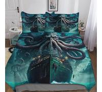 LCWWW Bateau Pirate,Bateau Parure De Lit Housse De Couette Impressio 3D Microfibre Doux avec Taie d'oreiller 3 Pièces Garçons Filles Enfants Double (200x200cm)