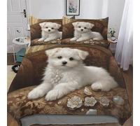 LCWWW Bichon Frise Housse De Couette 3 Pièces Douce Microfibre Housse Couette, pour Parure De Lit, avec Taie d'oreiller Assortie, Double (200x200cm)