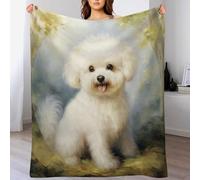 LCWWW Couverture Chaude Confortable en Flannel Molleton De Flanelle Motif Bichon frisé, Couvertures en Toute Saison pour Lit 130×180cm