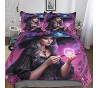 LCWWW Sorcière d'halloween Parure De Lit 3 Pièces Housse De Couette en Microfibre Hypoallergique pour Enfants Et Adolescents Double (200x200cm)
