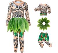 LCXYYY Déguisement Maui Garçons Cosplay Vaiana Demigod Maui Top Pantalon avec Ceinture à Feuilles Set 3 Pièces Fancy Dress Up Halloween Carnaval Anniversaire Fête Maui Costume pour Enfant Age 2-10 ans