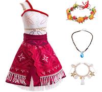 LCXYYY Déguisement Vaiana Filles Cosplay Princesse Vaiana 2 Epaule Unique Robe de Soirée avec Guirlande Collier Bracelet pour Halloween Noël Carnaval Fête Anniversaire Mascarade Costume Age 2-13 Ans