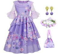 LCXYYY Isabela Déguisement Costume Cosplay Madrigal Mirabel Isabela Robe Ballerine Violette avec Guirlande et Sac pour Fille Halloween Carnaval Princesse Anniversaire Fête Cérémonie Vêtements 3-9 Ans