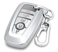 Lcyam Coque de clé compatible avec Ford 2022, 2023, 2024 F150 Maverick Tremor Mustang EcoBoost GT Mach-e Explorer ST Bronco Escape EcoSport Lincoln Nautilus (argenté, avec porte-clés)