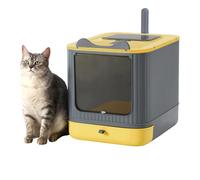 LCZLBRRD Bac à litière pour chat entièrement fermé avec couvercle, anti-éclaboussures, facile à nettoyer, avec tiroir, 3 modes d'utilisation du chaton à l'adulte (jaune et gris)