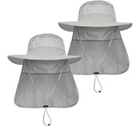 LCZTN Casquette de safari UPF 50+ à large bord pour homme avec rabat de cou pour le travail de jardin, Lot de 2 - Gris clair et gris clair, XL (taille unique)