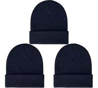 LCZTN FASHION Lot de 3 bonnets de ski d'hiver pour homme et femme, bonnet de pêcheur chaud en tricot à revers unisexe, Noir et noir, Taille unique