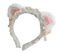 Ldabrye Bandeau à volants en dentelle pour oreilles de chat avec clochettes, nœuds, oreilles de chaton, bandeau à carreaux, bandeau Lolita pour femmes et filles