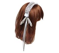 Ldabrye Bandeau en dentelle pour femme avec nœud et boule en fourrure avec pompon, accessoire de cheveux pour femmes et filles