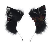 Ldabrye Bandeau gothique sur le thème de l'anime - Serre-tête oreilles de loup avec fleurs - Pour les amateurs de films - En peluche - Pour adolescents et adultes - Accessoires de cheveux pour femmes