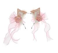 Ldabrye Bandeau oreilles de chat en peluche avec fleur et nœud papillon de style chinois pour les amateurs de cinéma, carnaval, accessoires de cheveux pour femmes et filles