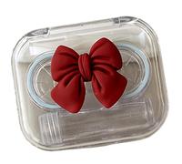 Ldabrye Boîte de rangement pour lentilles de contact avec nœud papillon pour un rangement sûr et un transport facile, Rouge, Design élégant avec nœud papillon