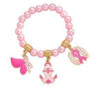 Ldabrye Bracelet de sensibilisation réglable avec breloque métallique, accessoire de perles de couleur rose pour événements de santé et occasions spéciales de sensibilisation au cancer du sein, One