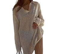 Ldabrye Cache-maillot de bain creux pour femme à manches longues - Robe de plage ample en crochet