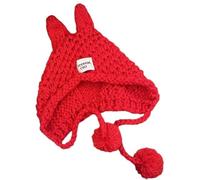 Ldabrye Chapeau au crochet avec oreilles de lapin pour femme et fille - Bonnet chaud sans bord - Pull tendance pour l'hiver et l'automne - Bonnet doux et chaud au crochet, Rouge, Taille unique