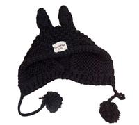 Ldabrye Chapeau au crochet avec oreilles de lapin pour femme et fille - Bonnet chaud sans bord - Pull tendance pour l'hiver et l'automne - Bonnet doux et chaud au crochet, Noir , Taille unique