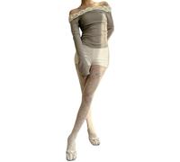 Ldabrye Collants ajourés élégants pour femme - Esthétique vintage - Dentelle florale - Motif vigne - Collants en maille - Collants à motif floral, blanc, Taille unique