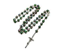 Ldabrye Collier Chapelet Religieux avec Pendentif Croix du Christ Collier À Breloques en Perles Cuivre Cloisonné Vintage pour Femmes Catholique