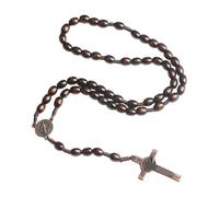 Ldabrye Collier chapelet vintage inspiré des perles en bois - Tailles : 8 mm - 10 mm - Pendentif de 5,2 cm inclus, One Size, Comme décrit, Comme décrit.