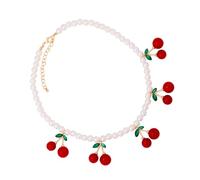 Ldabrye Collier unique à breloques fruits avec perles d'imitation, longueur réglable, collier de perles pour femmes et filles, collier avec pendentif cerises