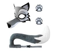 Ldabrye Costume de loup d'Halloween avec queue, visage et gants pour enfant et adulte, accessoires de cosplay pour enfants