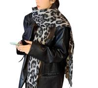 Ldabrye Écharpe imprimée élégante et chaude pour femme - Douce et chaude - Écharpe surdimensionnée à pompons - Imprimé léopard - Pour femme, gris, taille unique