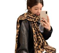 Ldabrye Écharpe imprimée élégante et chaude pour femme - Douce et chaude - Écharpe surdimensionnée à pompons - Imprimé léopard - Pour femme, marron, taille unique