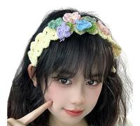 Ldabrye Élégant bandeau floral Cottagecore pour fête pour spectacles de scène, écharpe de cheveux colorée, foulard de cheveux au crochet pour femme