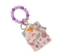 Ldabrye Élégant porte-clés portefeuille en polyuréthane avec motif de perles et porte-cartes pour femme Accessoires décoratifs pour sac à perles, violet