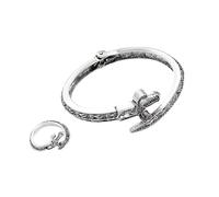 Ldabrye Ensemble de bracelets ouverts et bagues en forme de serpent - Design vintage gravé - Taille réglable - Pour homme et femme, One Size, Métal, Pas de pierre précieuse