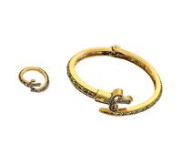 Ldabrye Ensemble de bracelets ouverts et bagues en forme de serpent - Design vintage gravé - Taille réglable - Pour homme et femme, One Size, Métal, Pas de pierre précieuse