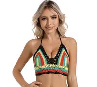 Ldabrye Haut de maillot de bain dos nu en crochet pour femme, col en V, rembourré, vêtement de plage réglable à nouer dans le dos, vêtement de fitness