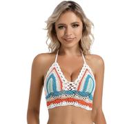 Ldabrye Haut de maillot de bain dos nu en crochet pour femme, col en V, rembourré, vêtement de plage réglable à nouer dans le dos, vêtement de fitness