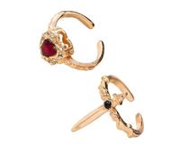 Ldabrye Lot de 2 bagues assorties en forme de croix gothiques foncées avec détails en cœur, bijoux tendance unisexes pour occasions spéciales, Red, Comme décrit, Comme décrit.