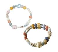 Ldabrye Lot de 2 perles en céramique pour femme Motif lapins de dessin animé et cordon élastique