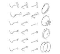 Ldabrye Lot de 23 anneaux de nez en acier inoxydable avec oxyde de zirconium 0,8 mm, tige 1,5 3 mm, taille pour un usage quotidien, One Size, Comme décrit, Comme décrit.