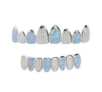 Ldabrye Lot de 3 Grillz en acier inoxydable avec strass et zircons bleus à 8 dents pour célébrations