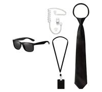Ldabrye Lot de 4 pièces de déguisement de service secret pour mariage avec bouchons d'oreilles, cravate, lunettes de soleil, Halloween, cosplay