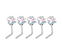 Ldabrye Lot de 5 piercings de nez en alliage robuste en forme de L et de créoles avec zircone cubique, TT, Comme décrit, Comme décrit.