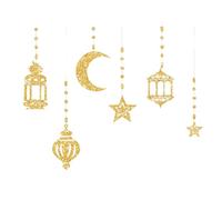 Ldabrye Lot de 6 guirlandes de lampes en forme d'étoile et de lune pour le Ramadan, l'Aïd, la maison, les fêtes musulmanes, banderoles à suspendre