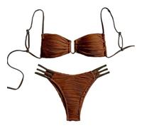 Ldabrye Maillot de bain bandeau pour femme - Taille basse - Ruché - Maillot de bain sans bretelles - Maillot de bain rembourré - Maillot de bain string