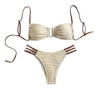 Ldabrye Maillot de bain bandeau pour femme - Taille basse - Ruché - Maillot de bain sans bretelles - Maillot de bain rembourré - Maillot de bain string