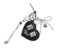 Ldabrye Porte-cartes en forme de cœur avec nœud papillon et sangle tissée Porte-clé Photocarde Accessoires pour sacs et boutons