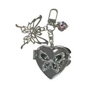 Ldabrye Porte-clés élégant en forme de cœur papillon en métal robuste pour sac à suspendre au quotidien Accessoire de style vintage, Gris/noir/papillon, taille unique