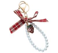 Ldabrye Porte-clés en forme de nœud pour voiture, breloque de sac, jolie fraise, porte-clés pour décoration de sac, chaîne de voiture, Fermoir mousqueton