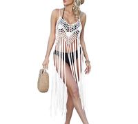 Ldabrye Robe longue en crochet avec pompons pour femme