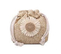 Ldabrye Sac à bandoulière tendance avec cordon de serrage - Sac seau en paille tissée - Sac à main à bandoulière - Paille assortie, kaki, One Size