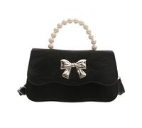 Ldabrye Sac à main pour femme en cuir synthétique avec nœuds mignons, sac à bandoulière avec perles et poignée en perles, sac à main avec sangle réglable, petite bandoulière, Noir , Taille unique
