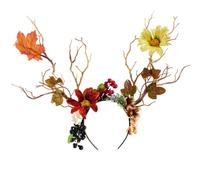 Ldabrye Serre-tête d'Halloween avec corne de diable série sombre - Bandeau à cheveux avec branche de fleurs - Accessoire de cheveux pour femmes et filles